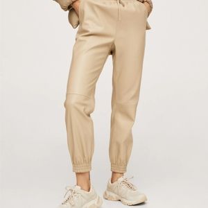 Mango Leather Joggers with elastic waist band in Nude color size S.